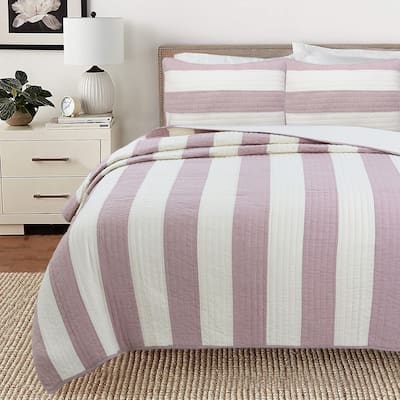 Cozy Line Josie Purple Stripe Reversible Cotton Quilt Bedding Set