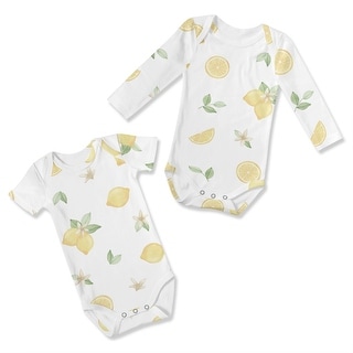 Sweet Jojo Designs Lemon Floral Girl 0-6M Baby Clothes Onesies 2 Pack Yellow White Watercolor Boho Bohemian Farmhouse Leaf Fruit