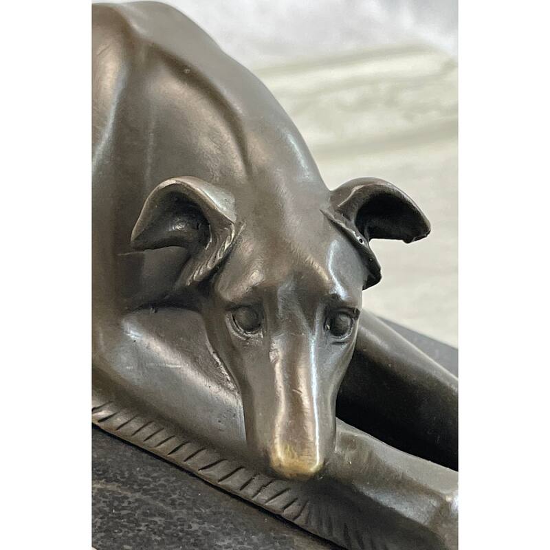 Signed Carvin Patient And Loving Greyhound Dog Bronze Art Deco Sculpture Statue