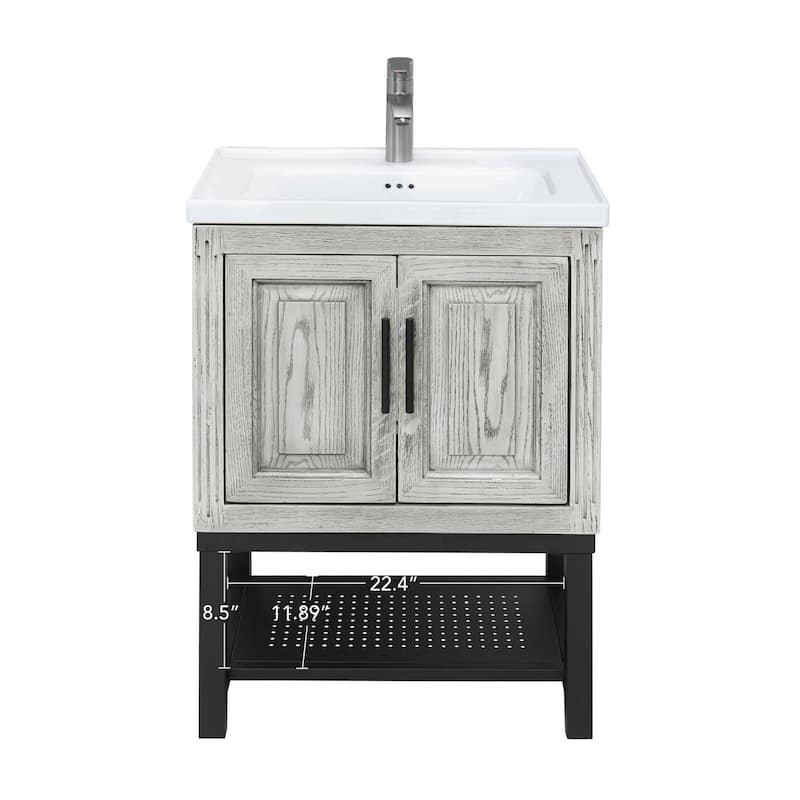 24" Bathroom Vanity with White Ceramic Sink & Hot and Cold Faucet