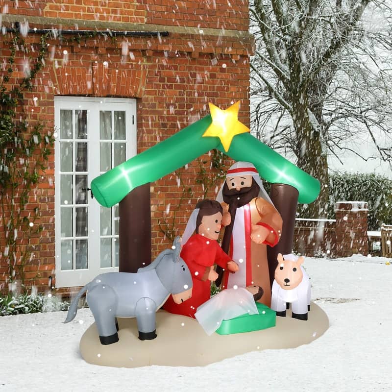 7 Ft. Christmas Snowy Night Nativity Scene Inflatables Outdoor Decoration with LED Lights