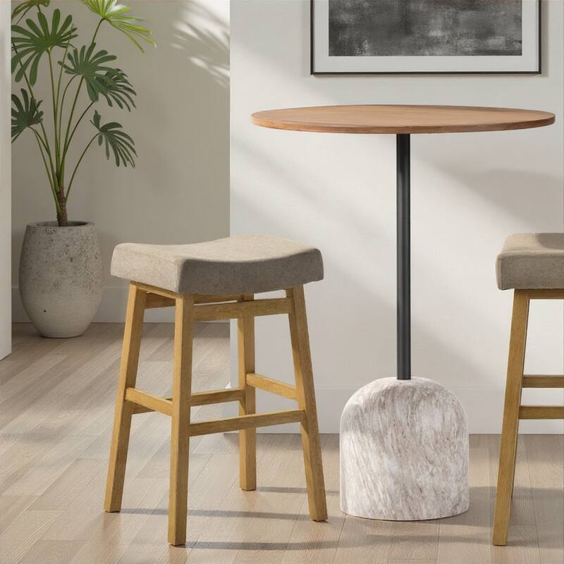Lenon Modern Farmhouse Backless Bar Stool, Saddle Counter Stool with Upholstered Seat - Single - Amber Glow - Bar Height