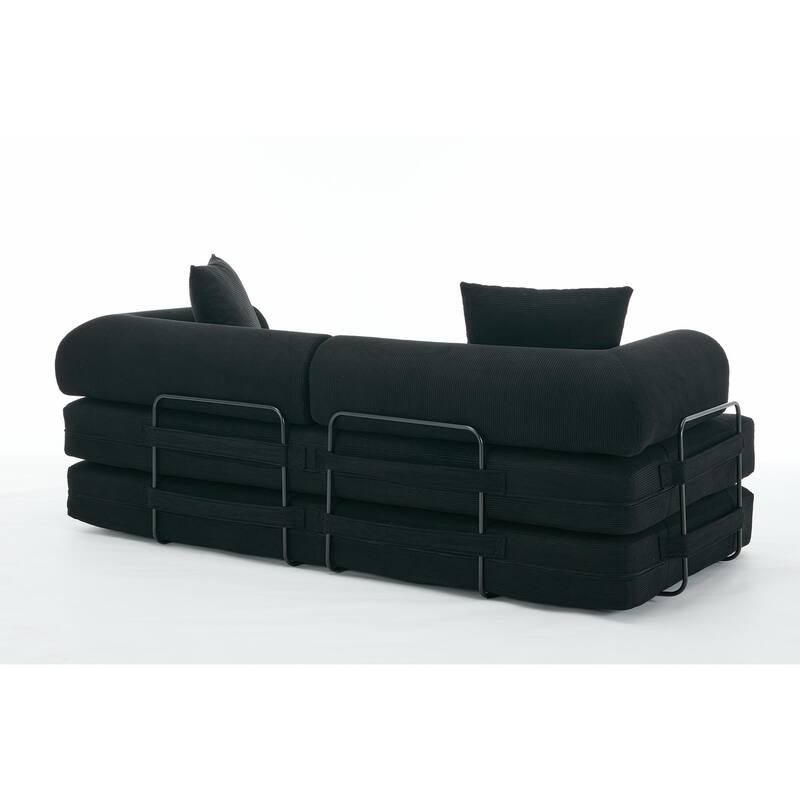 Folding Couch Convertible into King Size Floor Bed, 4-in-1 Corduroy Sleeper Sofa Bed with Moved Armrests and Non-Slip Pad