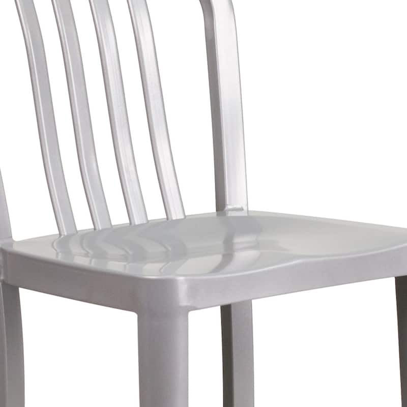 24'' High Metal Indoor-Outdoor Counter Height Stool with Vertical Slat Back