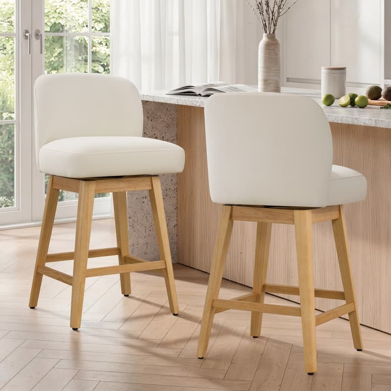 Spruce & Spring Modern Swivel Bar Stool with Curved Back & Solid Wood Frame