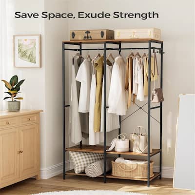 Iron and Wood Wardrobe Closet Organizer - 15.7"D x 37.2"W x 70.9"H