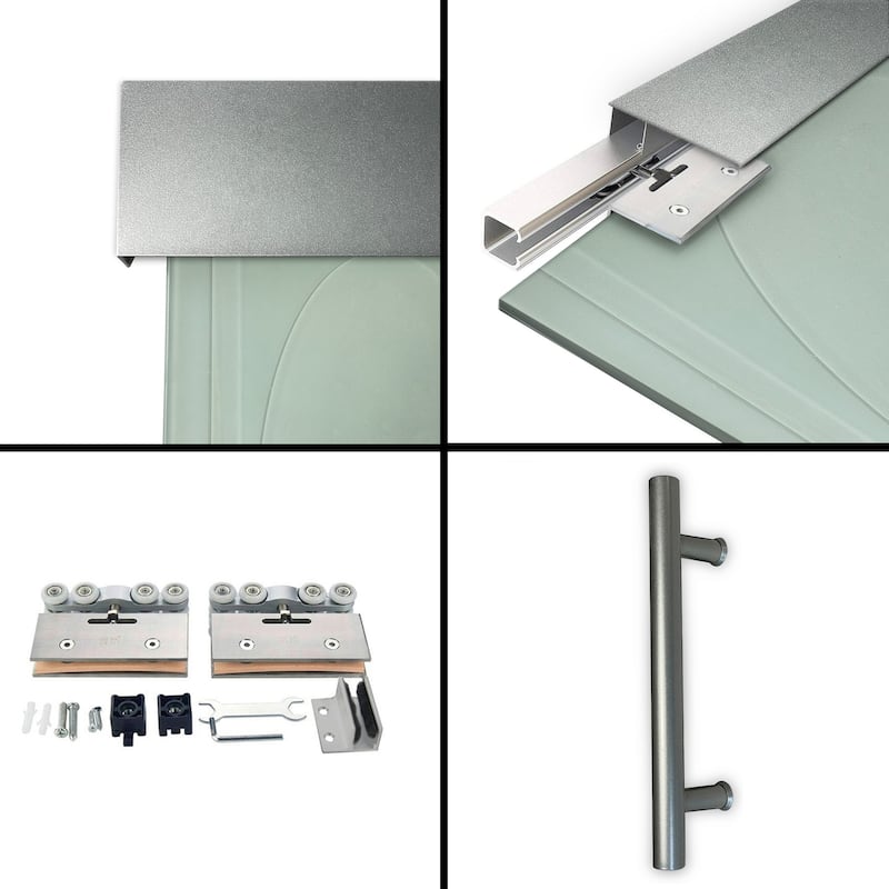 Glass Sliding Barn Door with Modern Frosted Lines Design