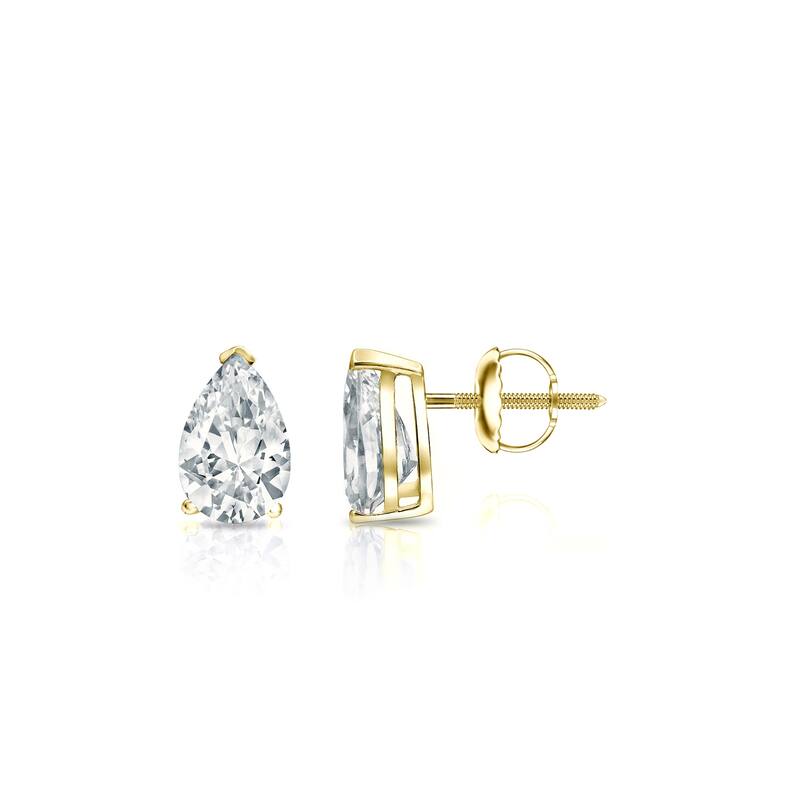 Auriya 18-karat Gold Lab Grown 0.90 carat TDW Pear Diamond Stud Earrings V-End Prong Screw-back - Yellow