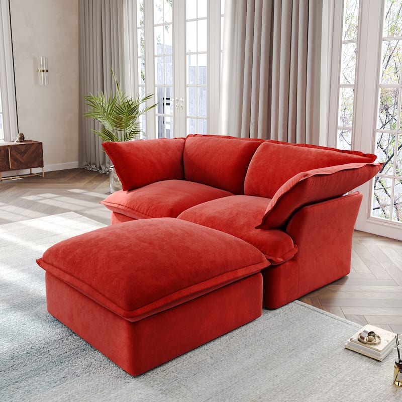 Modular Sectional Sofa Couches, 82.66" Velvet Loveseat Sofa with Ottoman