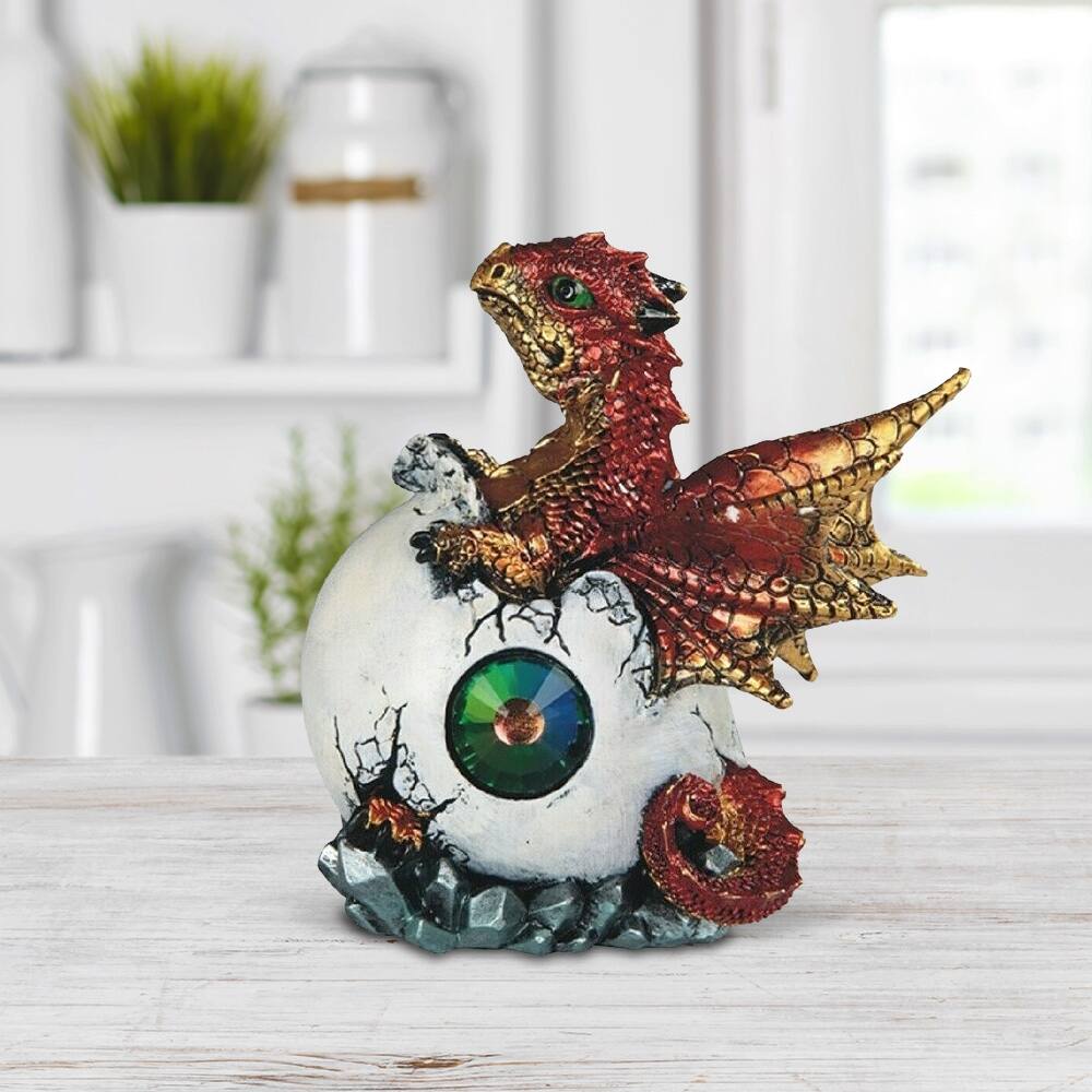 ICE ARMOR 5"H Red/Orange Baby Dragon Hatchling in Egg with Spiky Hair Figurine