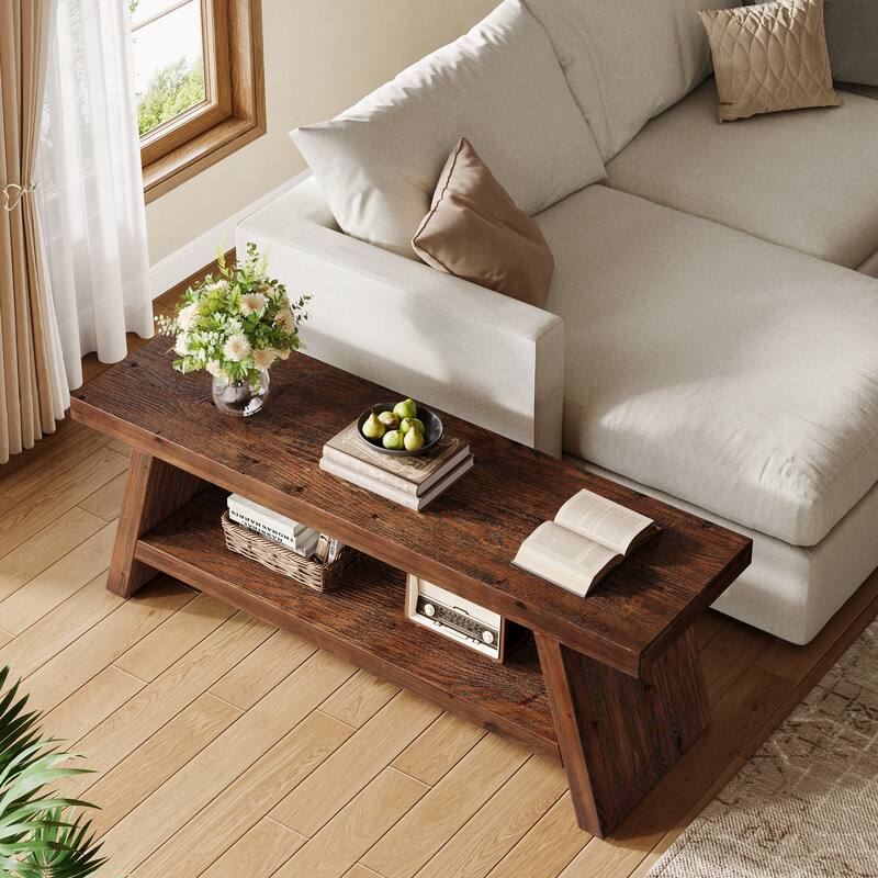 2-Tier Solid Wood Entryway Bench