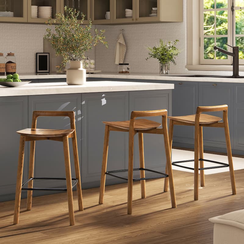 Modern Minimalist Low Back Wood Counter Stool