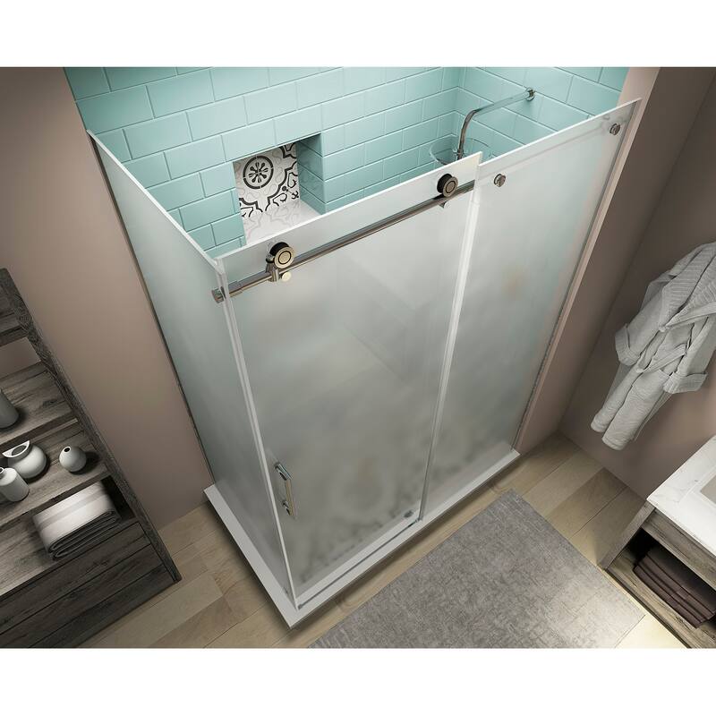 Coraline XL 56-60 in. x 30 in. x 80 in. Frameless Corner Sliding Shower Enclosure, Frosted Glass