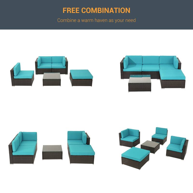 LIVOOSUN 5Pcs Outdoor Furniture Conversation PE Rattan Wicker Sofa Set