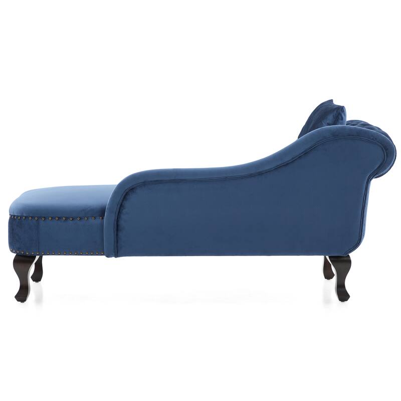 Christopher Knight Home - Bressi Modern Velvet Upholstered Chaise Lounge with Tufted Backrest, Nailhead Trim & Pillow