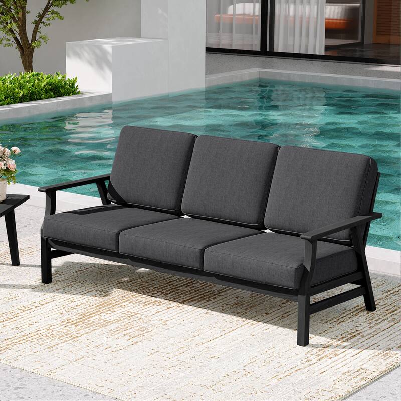 Teak Frame Outdoor Loveseat Daybed with Water-Resistant Cushions.