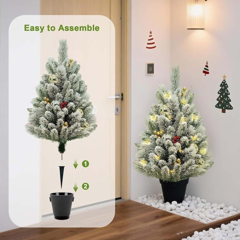 2Pcs Artificial Fir Christmas trees,with LED lights and Red Berries