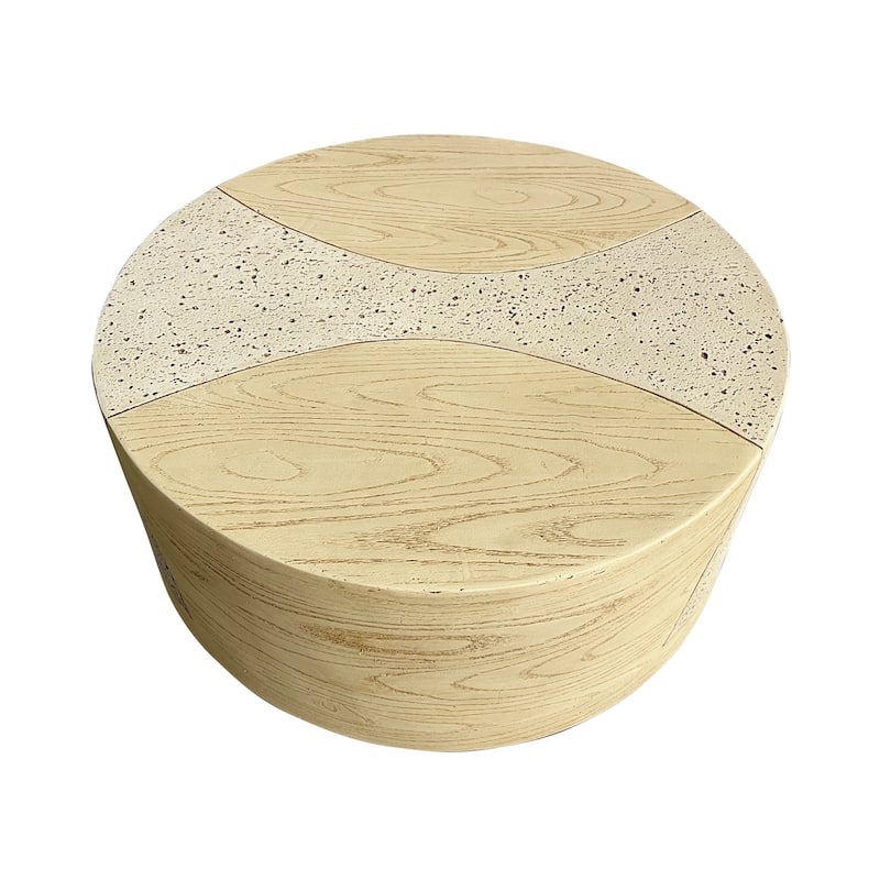 28" Round MGO Coffee Table with a Natural Stone & Wood-Look Finish