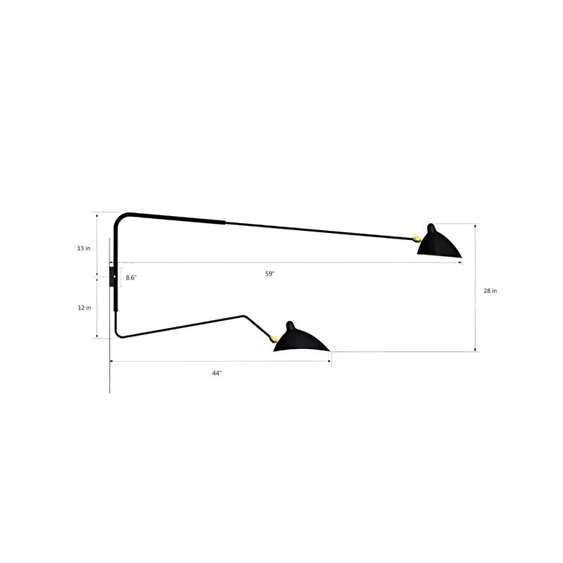 Minimalist 2-Lights Swinging Arm Wall Lighting, Adjustable Black Wall Reading Office Lights - N/A