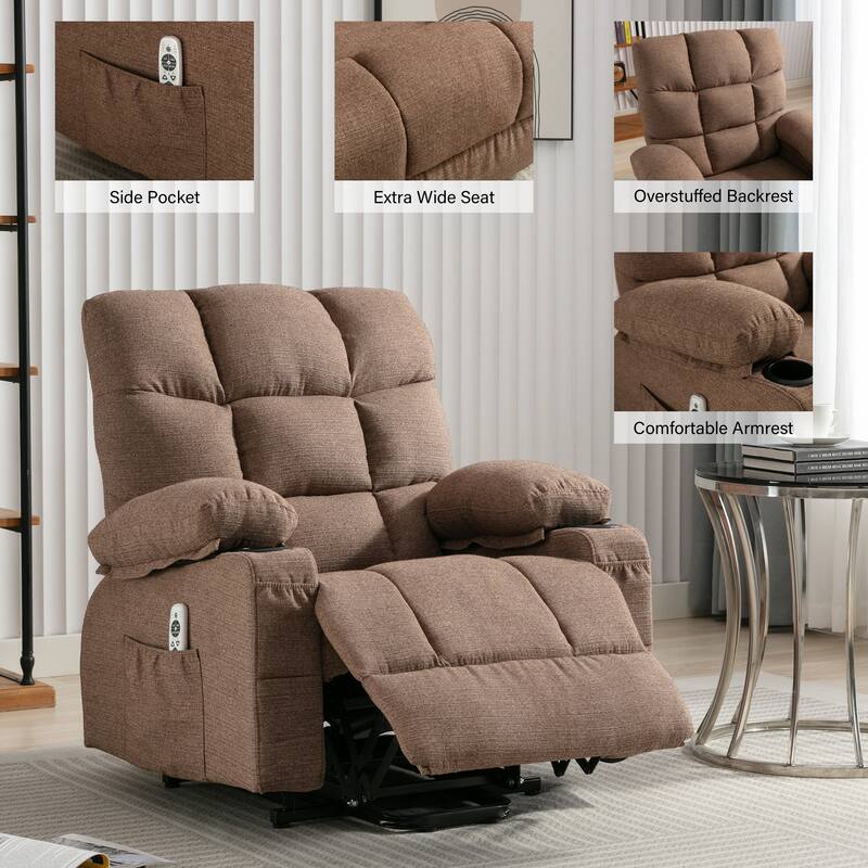 Electric Lift Recliner with Heating, Massage Therapy, USB Charging, and Handy Storage Pockets