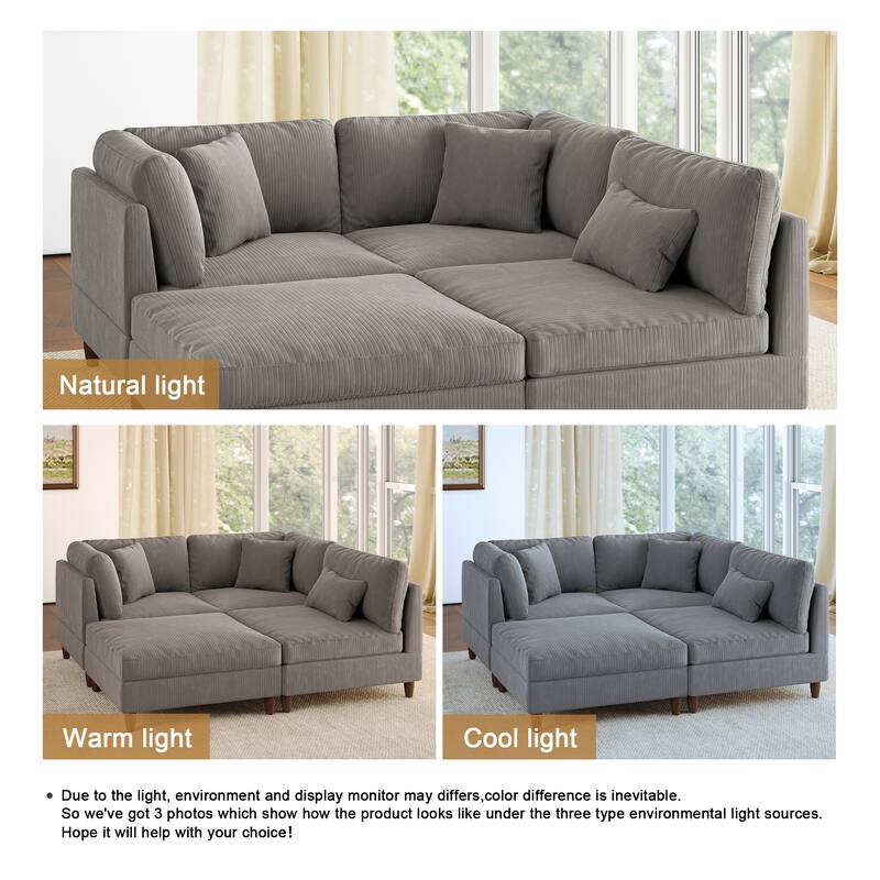 112" W Modern Upholstered Corduroy Modular Sectional Sofa
