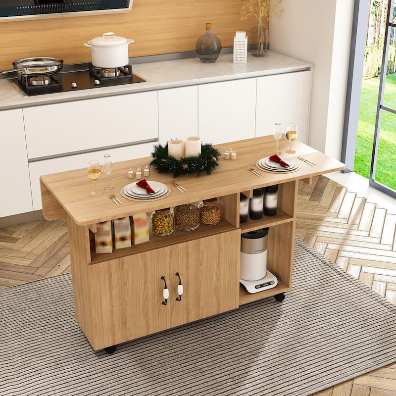 Multi-Functional Folding Table with Storage & Wheels - 47 Inch Compact Dining Desk for Small Spaces, Kitchen, Dorm, Office - Brown