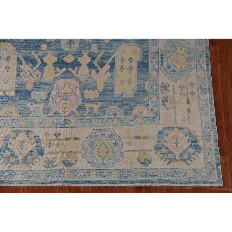 Hand Knotted Oriental 100% Wool Carpet Transitional All-Over Navy Blue & Blues Oushak Area Rug - 11' 5'' X 8' 3''