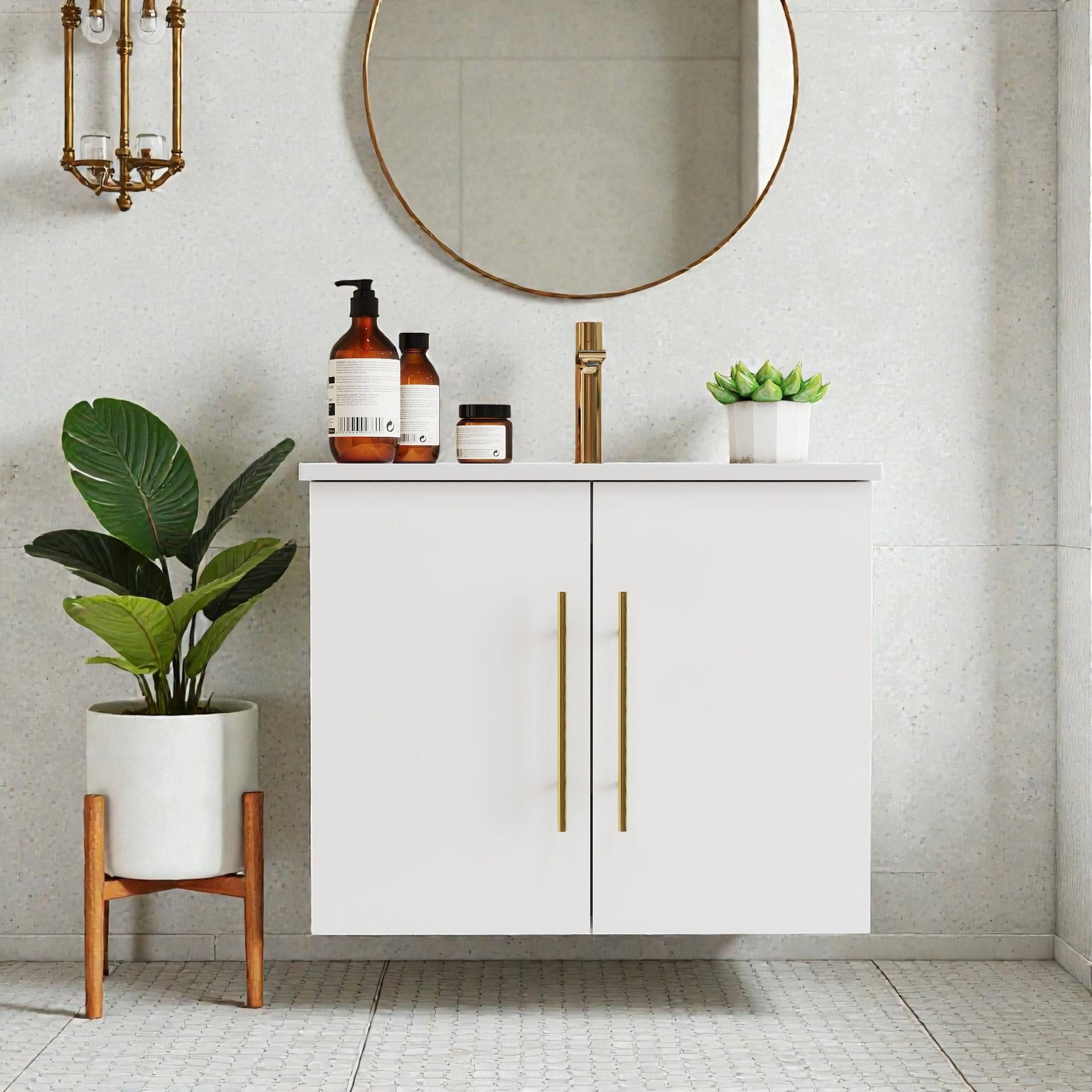 24 Inch Wall Mounted Bathroom Vanity with Sink Combo, Double Door Cabinet, Soft Close Hinges, Long Metal Handle - MDF