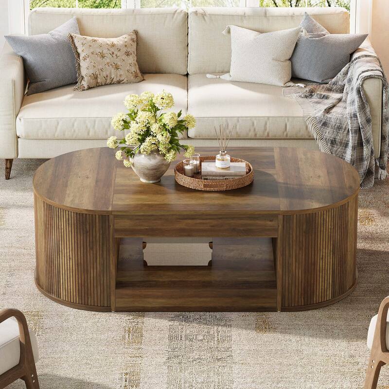 Large Coffee Table with Storage Shelf, Center Tea Cocktail Accent Table, Living Room Office Reception Sofa Table