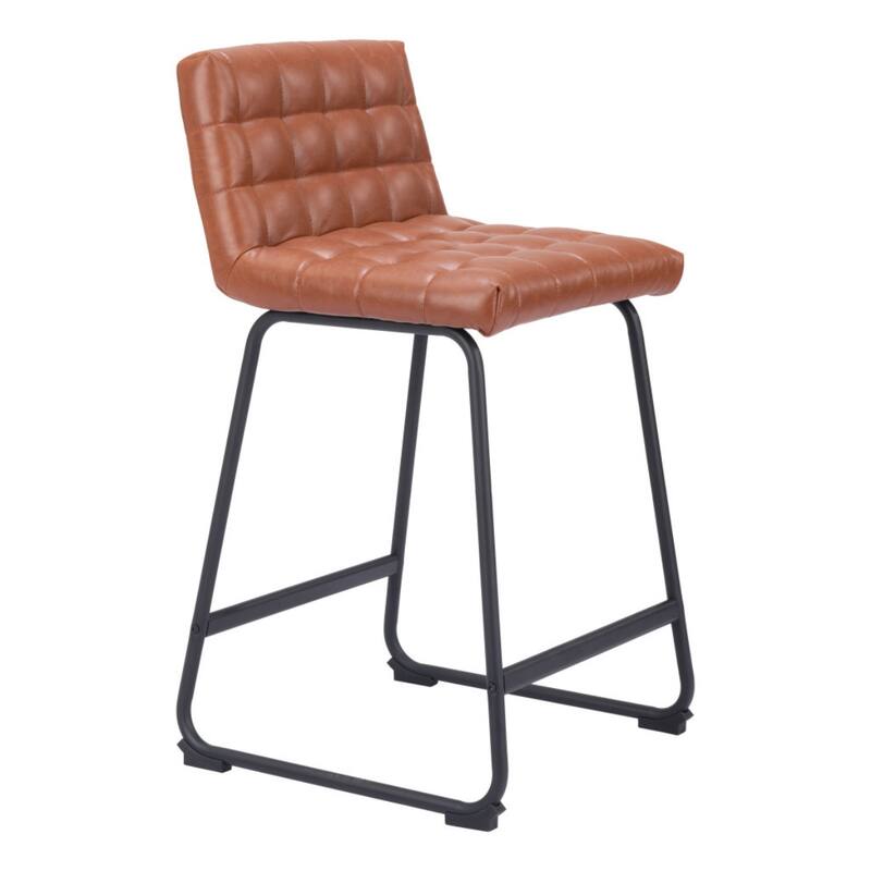 Set of 2 Armless Faux Leather Bar Stools with Tufted Seat and Sled Base for Living Room or Kitchen Island