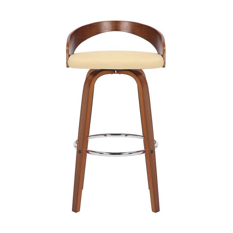 Faux Leather Swivel Counter Height Bar Chair with Wood Frame and Footrest