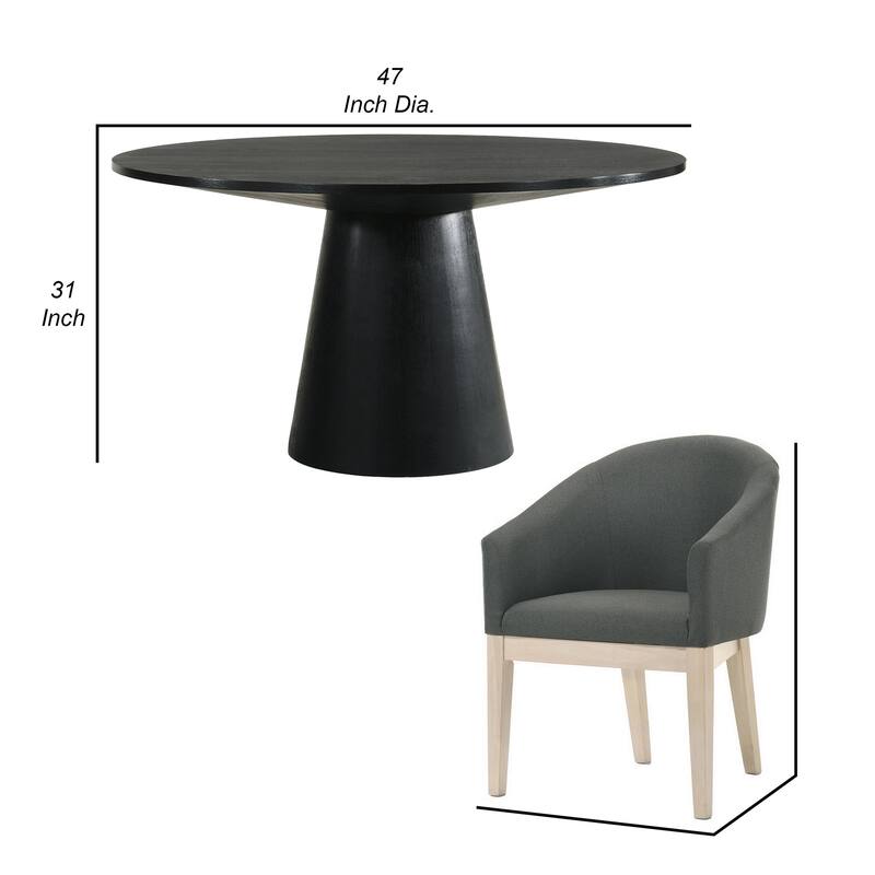Yuvi 3 Piece Dining Table and Chair Set, Round, Barrel Chair, Black, Gray