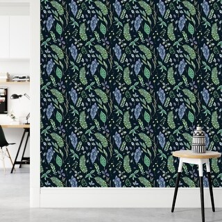 Dark Wallpaper with Leaves Peel and Stick and Prepasted - Bed Bath ...