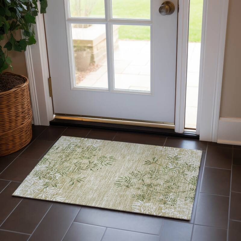 Machine Washable Indoor/ Outdoor Chantille Modern Garden Rug - Khaki - 1'8" x 2'6"