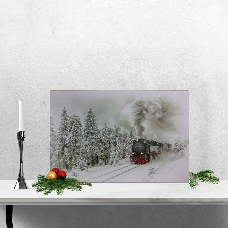 Large Fiber Optic LED Lighted Woods Train Canvas Wall Art 23.5 x 15.5