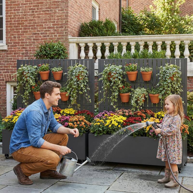 Outdoor Metal Planter Box Raised Garden Beds with Trellis (Set of 2)