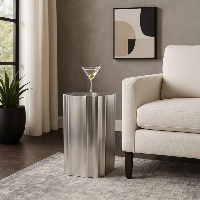 Aluminum Side Table Sculpted Base Modern Narrow Spaces Home Decor