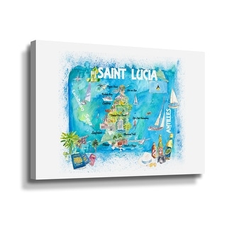 St Lucia Illustrated Travel Map With Roads Gallery Wrapped Canvas - Bed ...