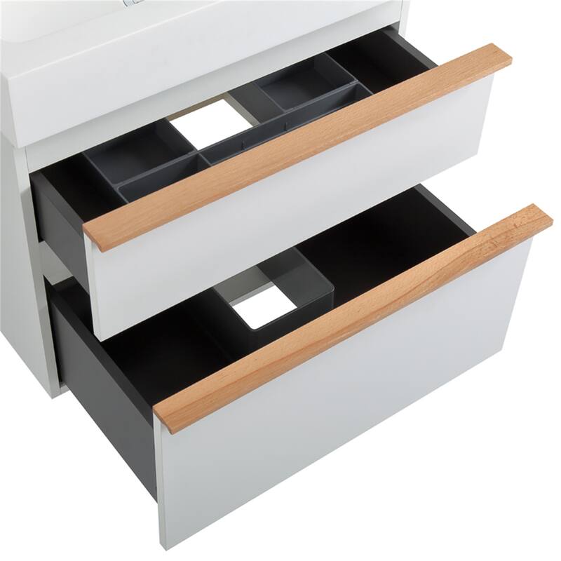 24" Wall Mounted Bathroom Vanity with Integrated Acrylic Sink, 2 Soft-Close Drawers