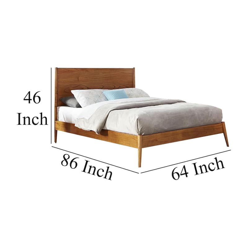 Amy Queen Size Platform Bed, Low Profile Frame, Panel Headboard, Brown