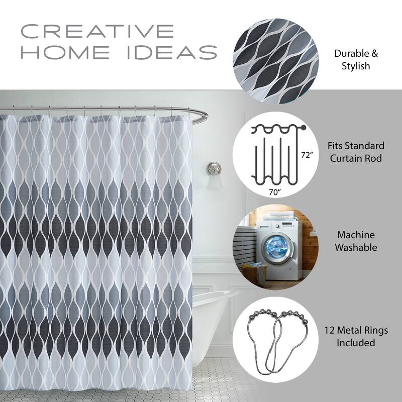 Clarisse Faux Linen Textured Shower Curtain with 12 Metal Rings