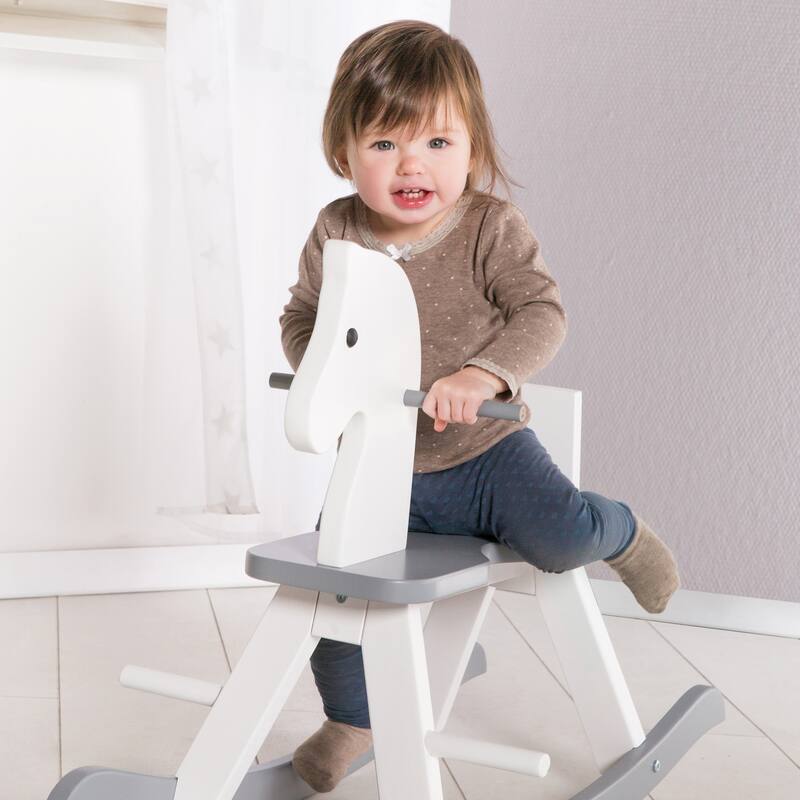 Roba Wooden Rocking Horse, White & Gray Solid Wood Lacquered, For 12+ Months