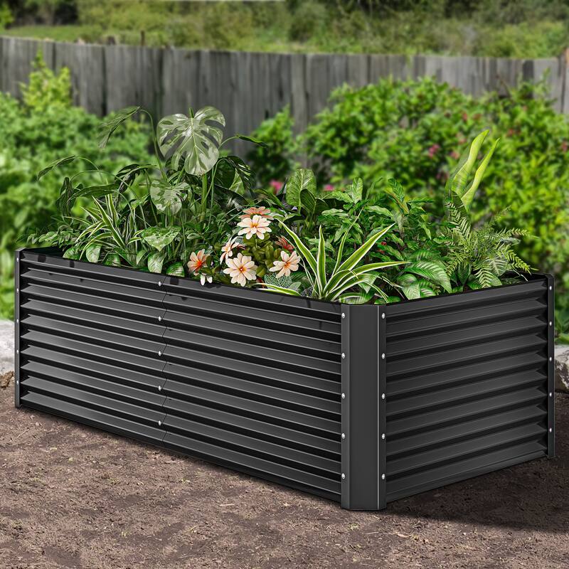 Moasis Outdoor Metal Raised Garden Bed with Gloves - 8x4x2ft - Grey