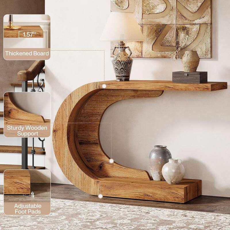 43-Inch Mid-Century Modern C-Shaped Console Table for Entryway, Living Room, Entrance, Foyer