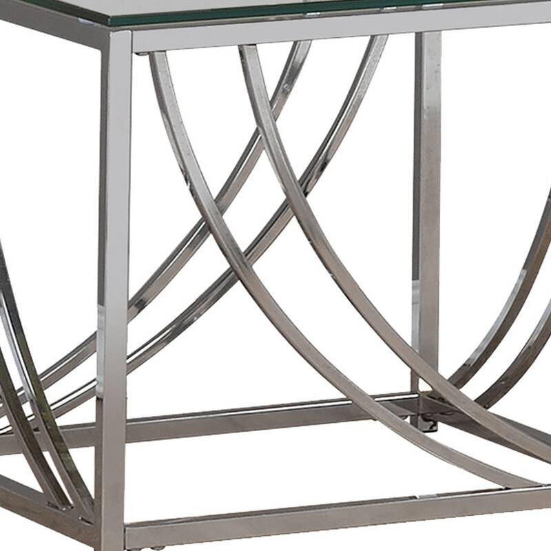 Tempered Glass Top End Table with Metal Tubular Legs, Chrome and Clear