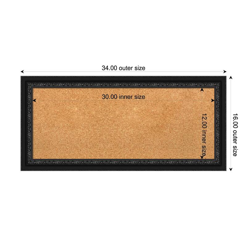 Downton Black Wood Framed Cork Board - Bulletin Board, Organization Board, Pin Board - Natural - 34 x 16 in