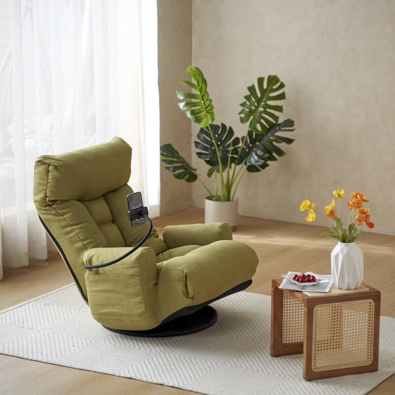 Adjustable Lounge Sofa Chair with 360° Rotating Base and Built-In Phone Holder
