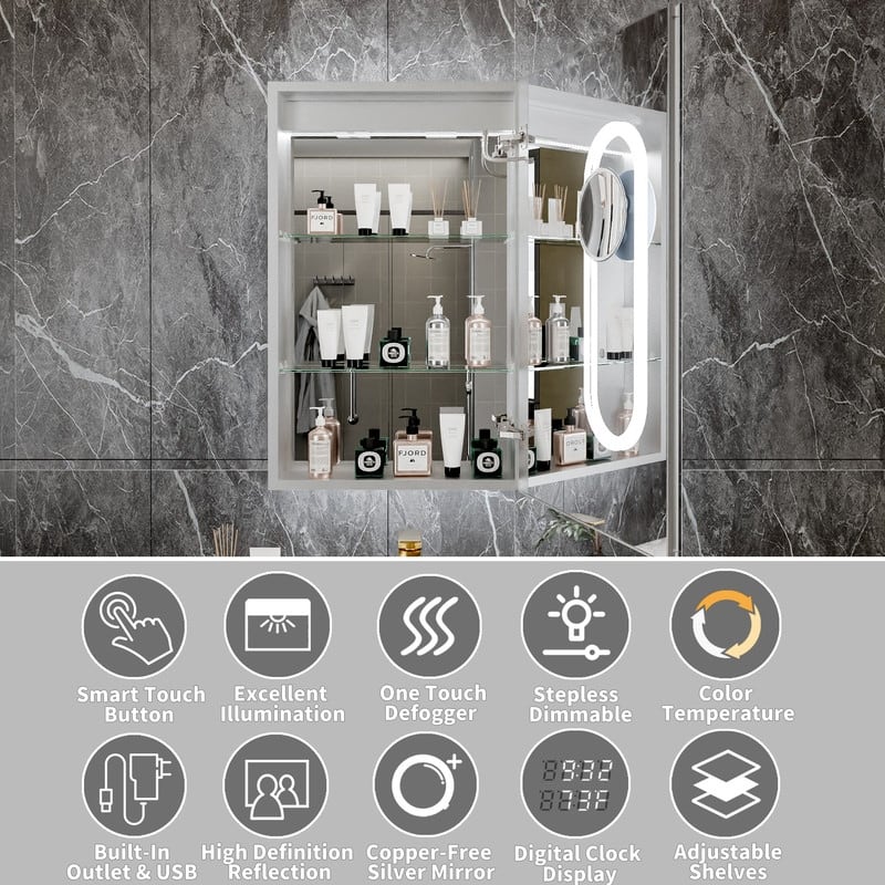 MEDUNJESS 20'' x 32'' Frameless Bathroom Cabinet with Defogging