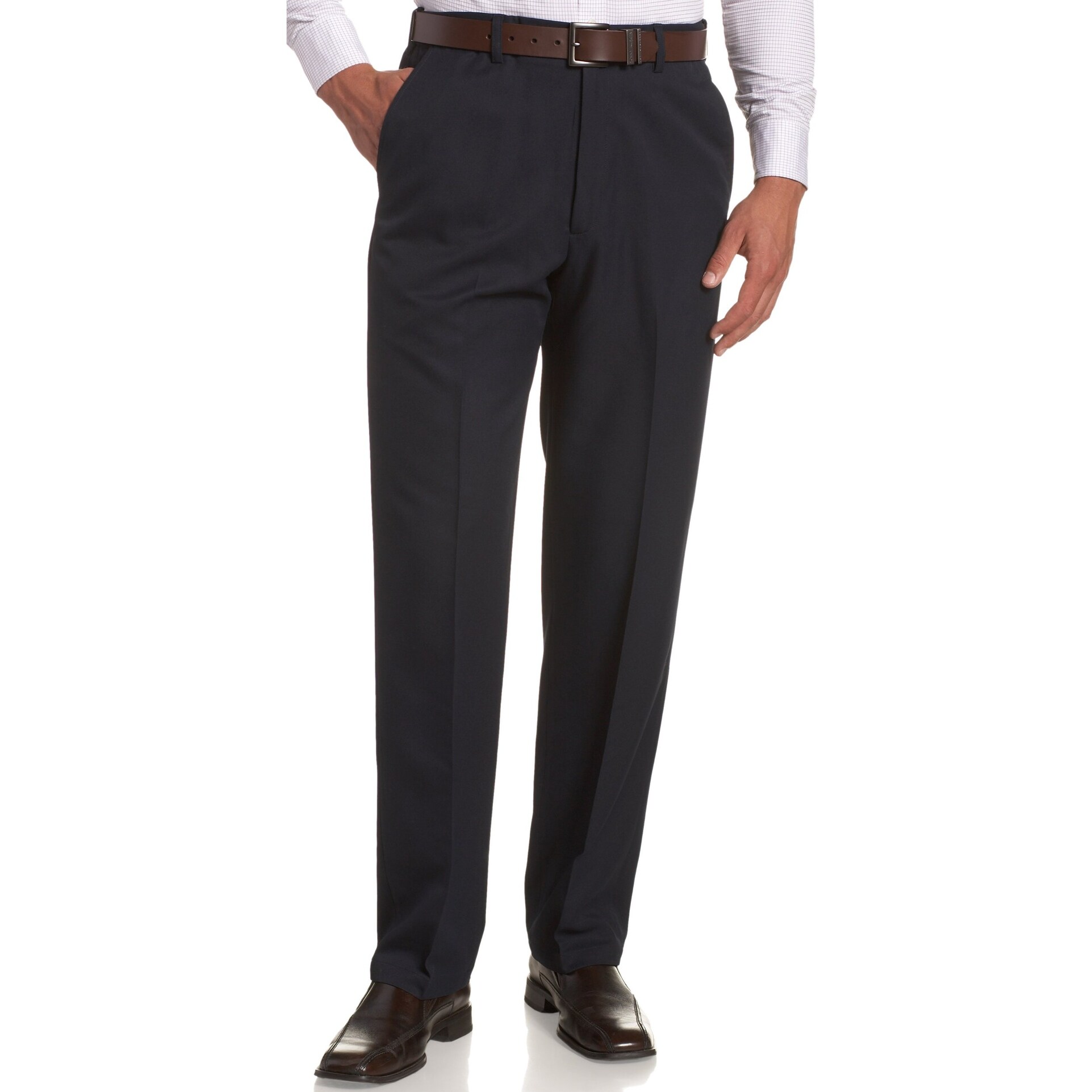 Shop Haggar Mens Pants Navy Blue Size 52 Expandable Waist Plain