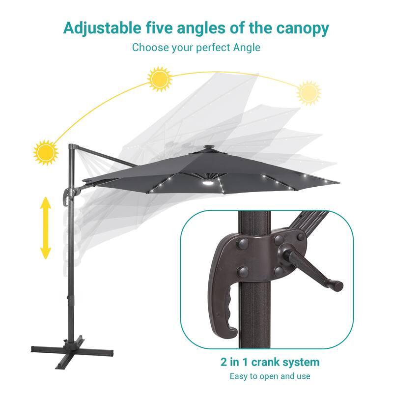 BONOSUKI 11FT LED Cantilever Patio Umbrella Angle Adjustment